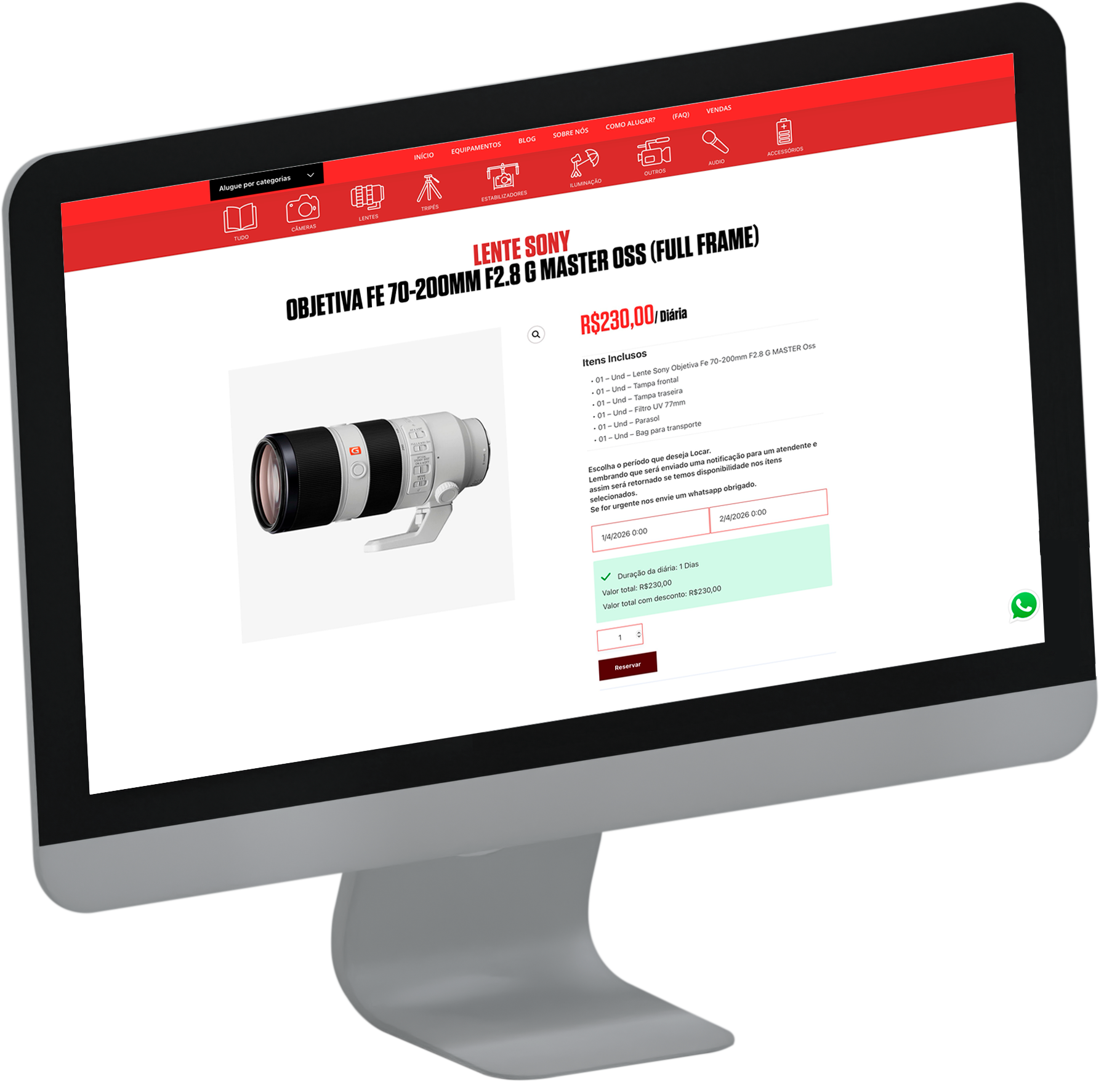 Interface do site Locnow