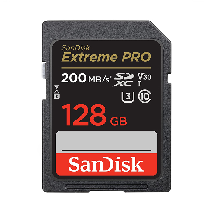 Cartão SD  SanDisk 128GB Extreme PRO SDXC UHS-I – C10, U3, V30, 4K UHD, cartão SD – SDSDXXD-128G-GN4IN,  200MB