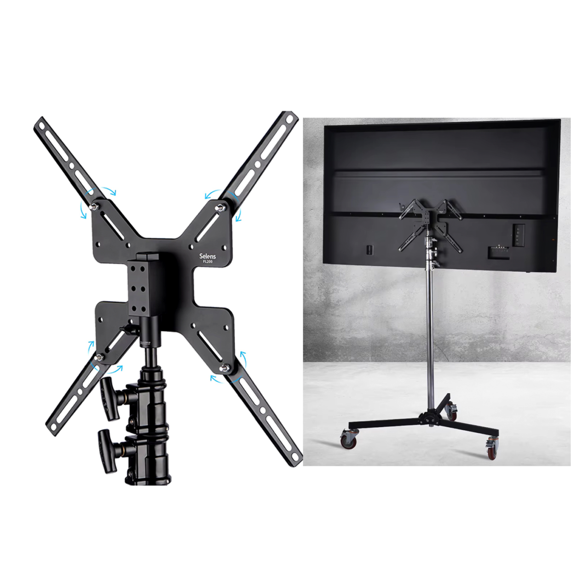 Suporte de Monitor e TV Selens + Alongador aranha  para Tripé de Estúdio (200×200 up para 400×400)