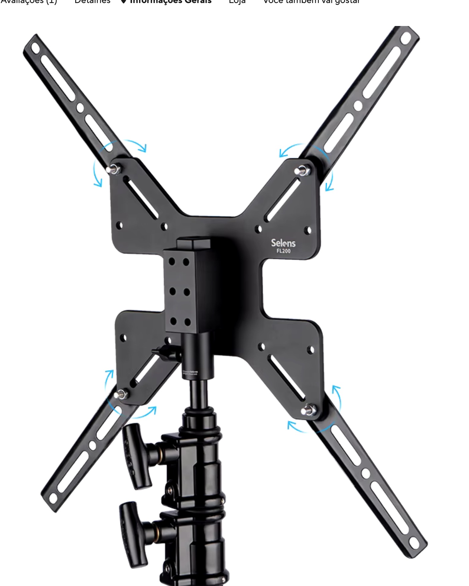 Suporte de Monitor e TV Selens + Alongador aranha para Tripé de Estúdio (200×200 up para 400×400)