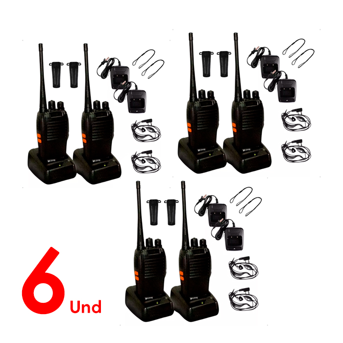 Kit 6 Radio Walk Talk Comunicador 16 Ch 12km Baofeng 777s Ht (6 Bateria extra + Fone + Carregador)
