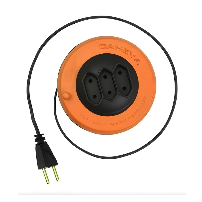 Extensão Elétrica – Daneva – Retrátil 5 metros – 10A – 3 Tomadas 2 pinos