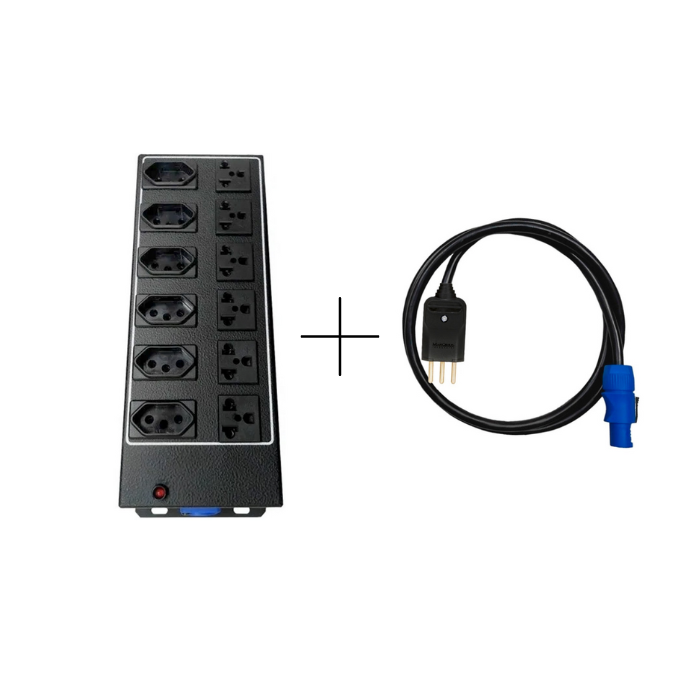 Régua de 12 Tomadas – (6 Universal) + Cabo AC De Energia 3×2 – 5mm – 10 Metros