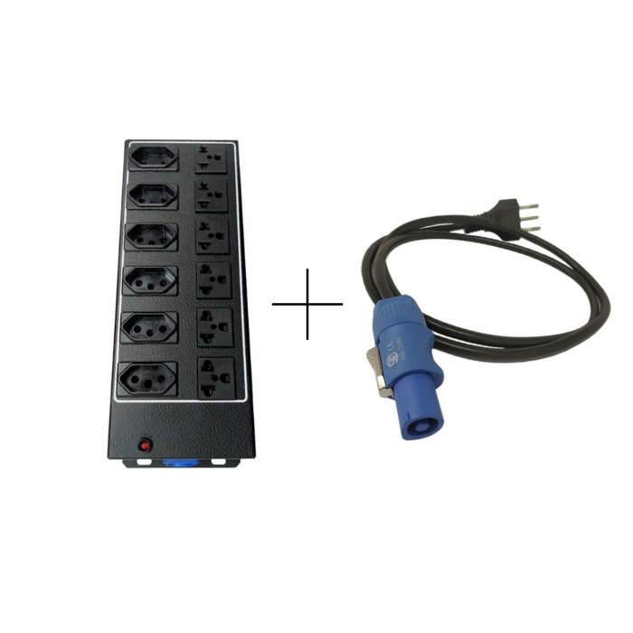 Régua de 12 Tomadas – (6 Universal) + Cabo AC De Energia 3×2 – 5mm – 05 Metros