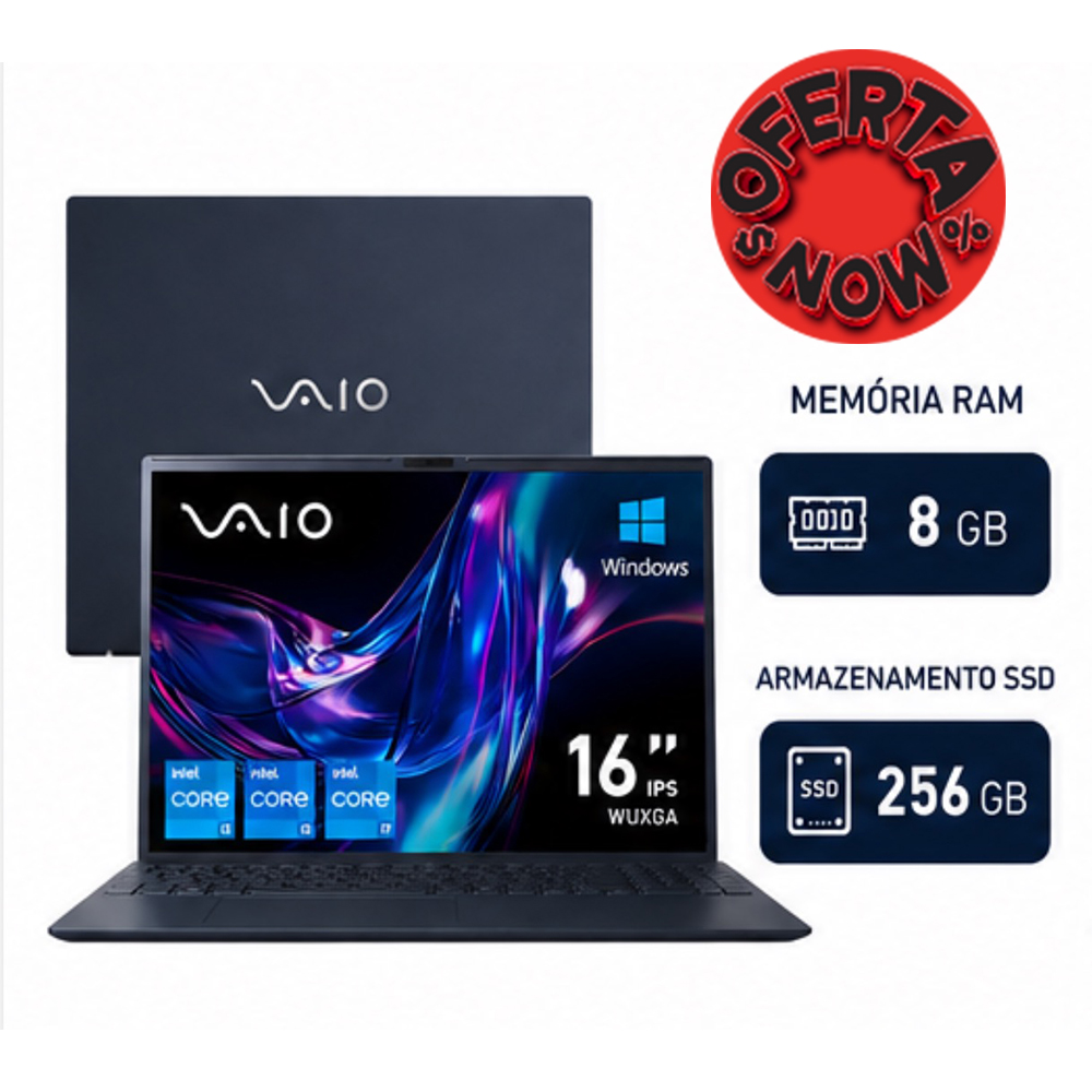 Notebook VAIO FE16 Intel Core i5-1334U 13ª Geração Windows 8GB RAM 256GB SSD Wi‑Fi 6 Tela 16” IPS WUXGA Antirreflexo — Cinza Grafite — Permite upgrade de memória RAM e SSD